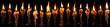 An ultra-wide collage of brightly burning candles, their flames dancing gracefully, their melted wax forms intricate patterns and pools of liquid light