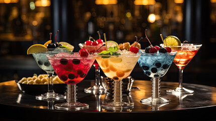 Wall Mural - tasty cocktails isolated on dark background. party concept