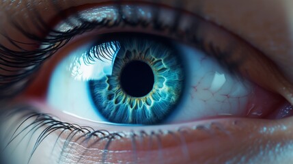 photo of a striking blue eye up close