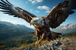 The graceful flight of a majestic eagle against a clear, azure sky. Concept of the beauty of nature. Generative Ai.