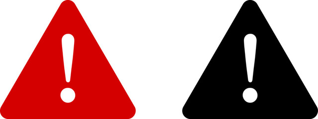 Poster - red and white triangular warning or attention caution sign with exclamation mark flat icon set. vect
