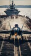 Fighter jet taking off from the deck of an aircraft carrier