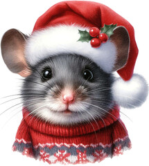 Wall Mural - Mouse with Santa's hat