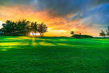 Sunset Over The Golf Field In Maui, Hawaii, USA