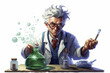a creepy mad scientist doing experiment in creepy lab, science, cereative, illustration generative ai