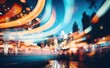 a blurry background of the fairground ride