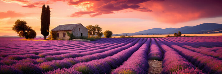 Wall Mural - Provence landscape with lavender field - AI Generated