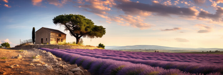 Wall Mural - Provence landscape with lavender field - AI Generated