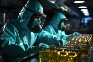 Poster - a laboratory technician following ethical disposal protocols for hazardous genetic materials. concep