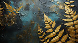 Fototapeta Tulipany - Gold fern leaf fauna over brown