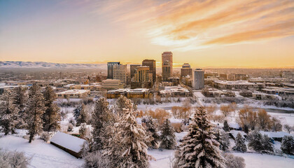 Wall Mural - Drone photo of Boise Idaho in winter, near where the hills meet the city