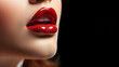 Wunderschöne sexy rote Lippen einer Frau mit Zähne Nahaufnahme Querformat, ai generativ