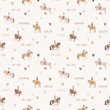 Cute kids riding ponies, seamless vector pattern