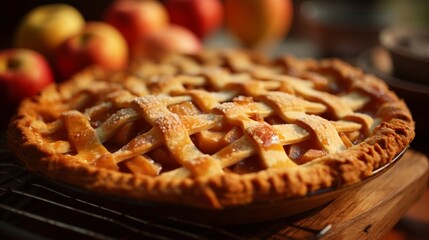 Canvas Print - A close-up of a classic apple pie, with a golden lattice crust and a cinnamon-spiced apple filling.