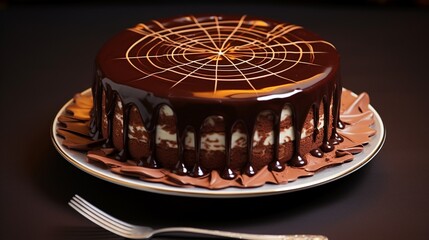 Canvas Print - A decadent chocolate truffle cake, covered in a glossy chocolate ganache.