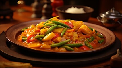 Canvas Print - A plate of vegetable curry, with a colorful medley of vegetables in a fragrant and spicy sauce.