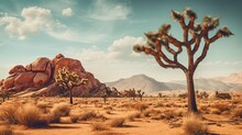 Desert Landscape Featuring A Standalone Joshua Tree