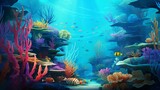 Fototapeta Do akwarium - Generate an abstract underwater paradise with vibrant coral reefs and exotic marine life.