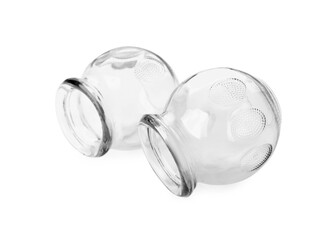 Glass cups isolated on white. Cupping therapy