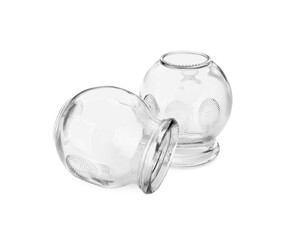 Glass cups isolated on white. Cupping therapy