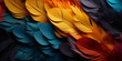 Wunderschöne gefärbte bunte Federn in brillianten Farben im Querformat für Banner, ai generativ