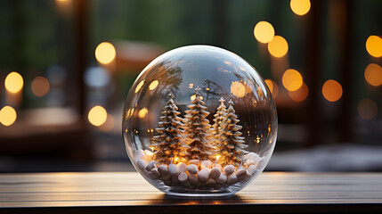 big one Transparent glass Christmas ball with tree in the ball. generative ai