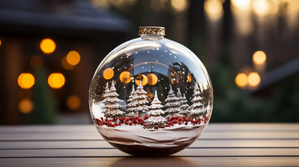 Wall Mural - big one Transparent glass Christmas ball with tree in the ball. generative ai