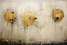 Three Circles Yellow Center Black Gold Silver Tones Large Scale Moons Golden Frame Machine Masterful