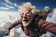 © Cary - man backpack goggles flying high sky old gray hair portrait running falling clouds influencer gogo level alcoholism wrinkled expectation adventure bad gliding delightfully crazy