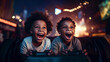 african american kids playing video games happy and excited, video game consoles, fun moments with friends