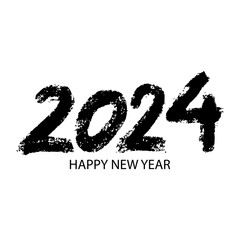 Wall Mural - Happy New Year 2024. Hand drawn brush lettering on white background. Grunge style.