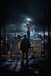 man standing ledge looking out city night key poster tv series future clouds sky profile promotional abduction utopia tall