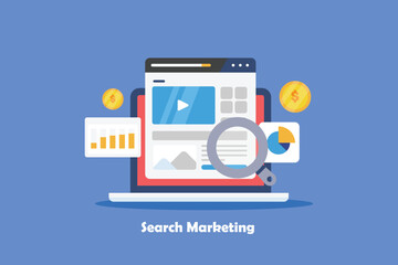 search marketing graph and chart on dashboard screen, website optimization, investing on seo campaig