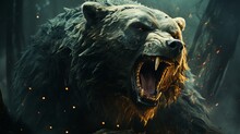 Strong And Angry Grizzly Bear Roaring. Generative Ai