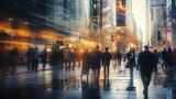 Fototapeta Londyn - Blurred people walking in business district, Generative AI