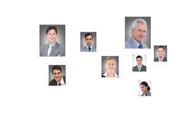 Poster - Digital png illustration of diverse business people and shapes on transparent background