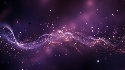 Poster - digital purple particles wave and light abstract background with shining dots stars.