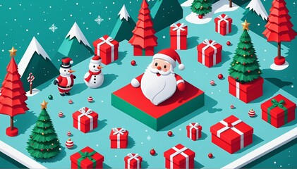 Wall Mural - Colorful isometric 3d christmas world