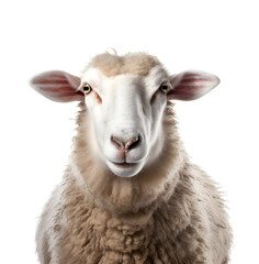 Wall Mural - Sheep front view face shot close up isolated on white background cutout