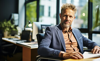 Poster - sitting in command: businessman at office desk