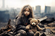 © Frédéric Prochasson - abandoned girl in war zone, AI generated
