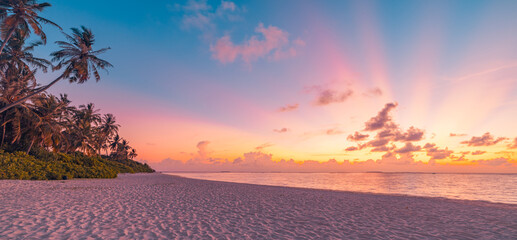 Wall Mural - best island beach. silhouette palm trees panoramic destination landscape. inspire sea sand popular v