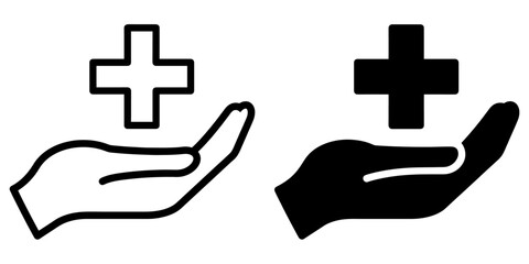 Poster - ofvs481 OutlineFilledVectorSign ofvs - hand medical cross vector icon . first aid sign . humanitarian aid . isolated transparent . black outline and filled version . AI 10 / EPS 10 / PNG . g11824