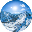 Herrlicher Blick in die Lechschlucht bei Warth am Arlberg im Winter, Little Planet-Ansicht, freigestellt