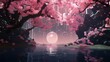 Beautiful pink cherry tree in the forest Digital 3D illustration