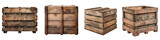 Fototapeta  - A Set of Weathered Wooden Crate Boxes Isolated on a Transparent Background, Emanating Vintage Appeal