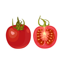 Wall Mural - Vector illustration, whole and halved cherry tomatoes, isolated on white background.