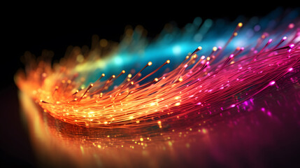 Wall Mural - Network connection fiber optic,Colorful optic fiber electrical cables wires neon waves lines abstract 3d ai design background pattern glow colored streams information optical connection internet 