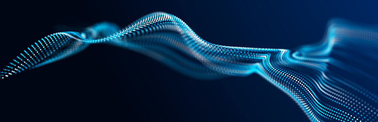 Leinwandbilder - Digital landscape with dots and lines. Cyberspace grid. Background concept for your design. 3d