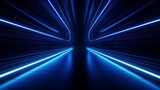 Fototapeta Perspektywa 3d - An underground passage illuminated by vibrant blue neon lights, creating an abstract and captivating visual. This image showcases an empty, dark corridor with striking neon accents